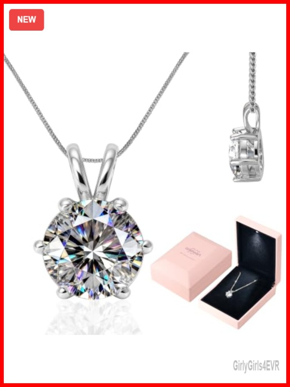 Moissanite Pendant Necklace Sterling Silver 16-18" Rope Chain Gift for Women